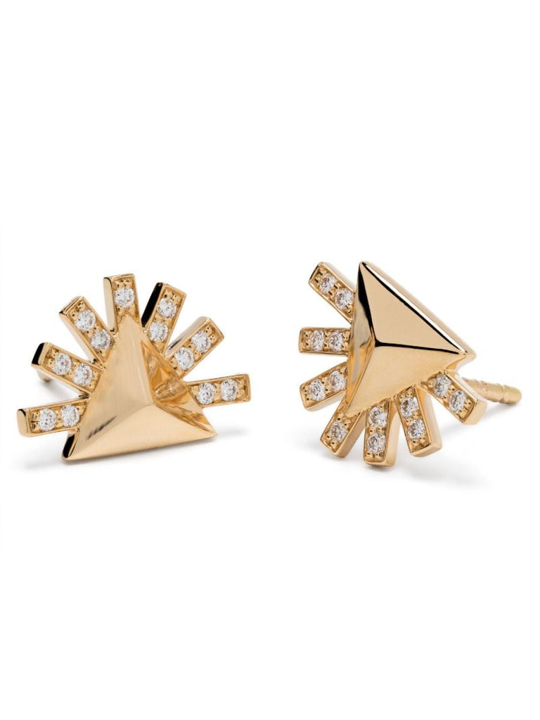 18k Yellow Gold Sunburst Diamond Stud Earrings