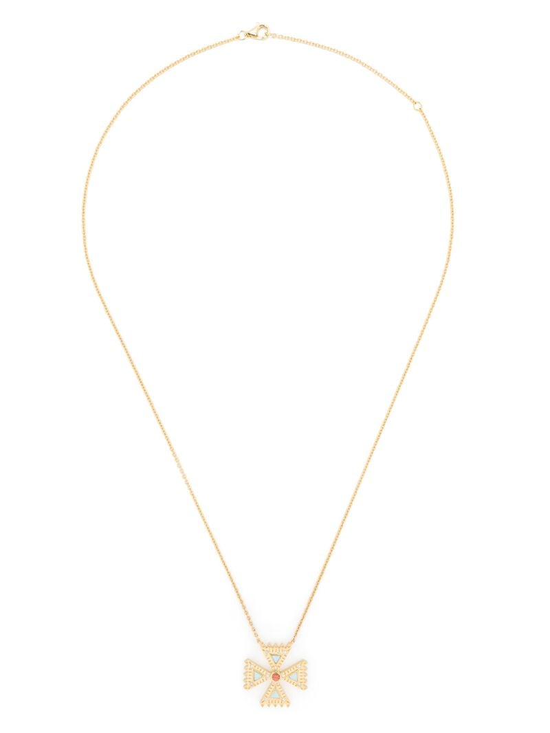 18k Yellow Gold Cross Diamond and Sapphire Pendant Necklace
