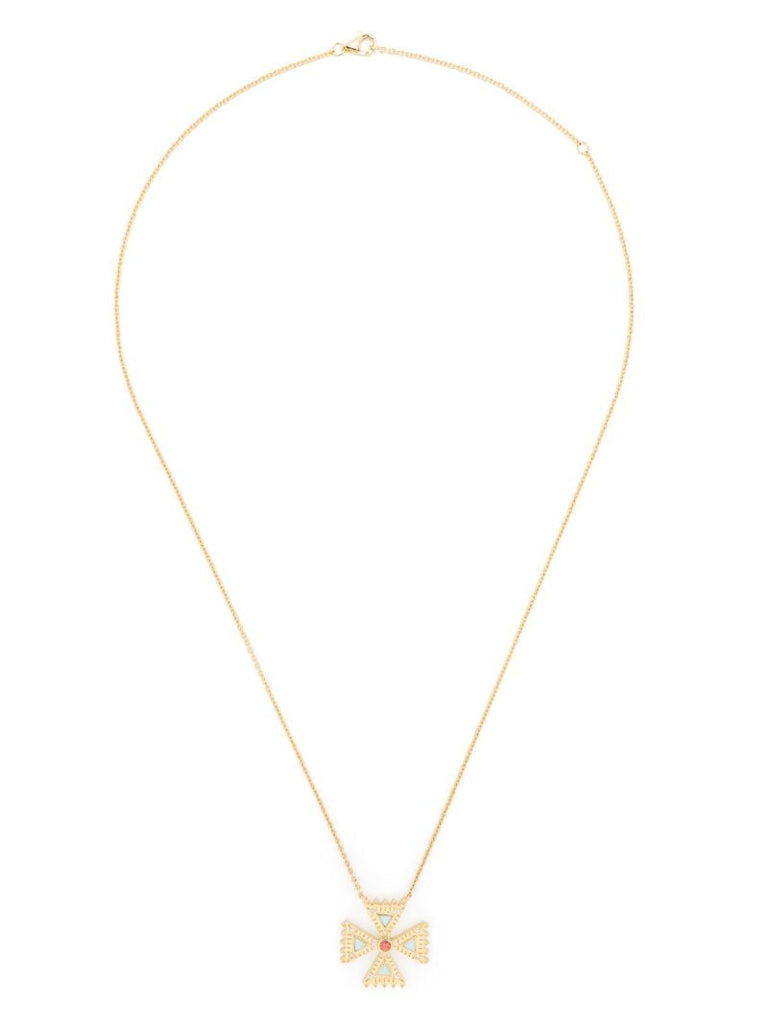18k Yellow Gold Cross Diamond and Sapphire Pendant Necklace