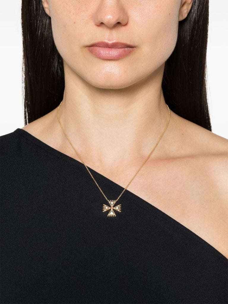 18k Yellow Gold Cross Diamond and Sapphire Pendant Necklace
