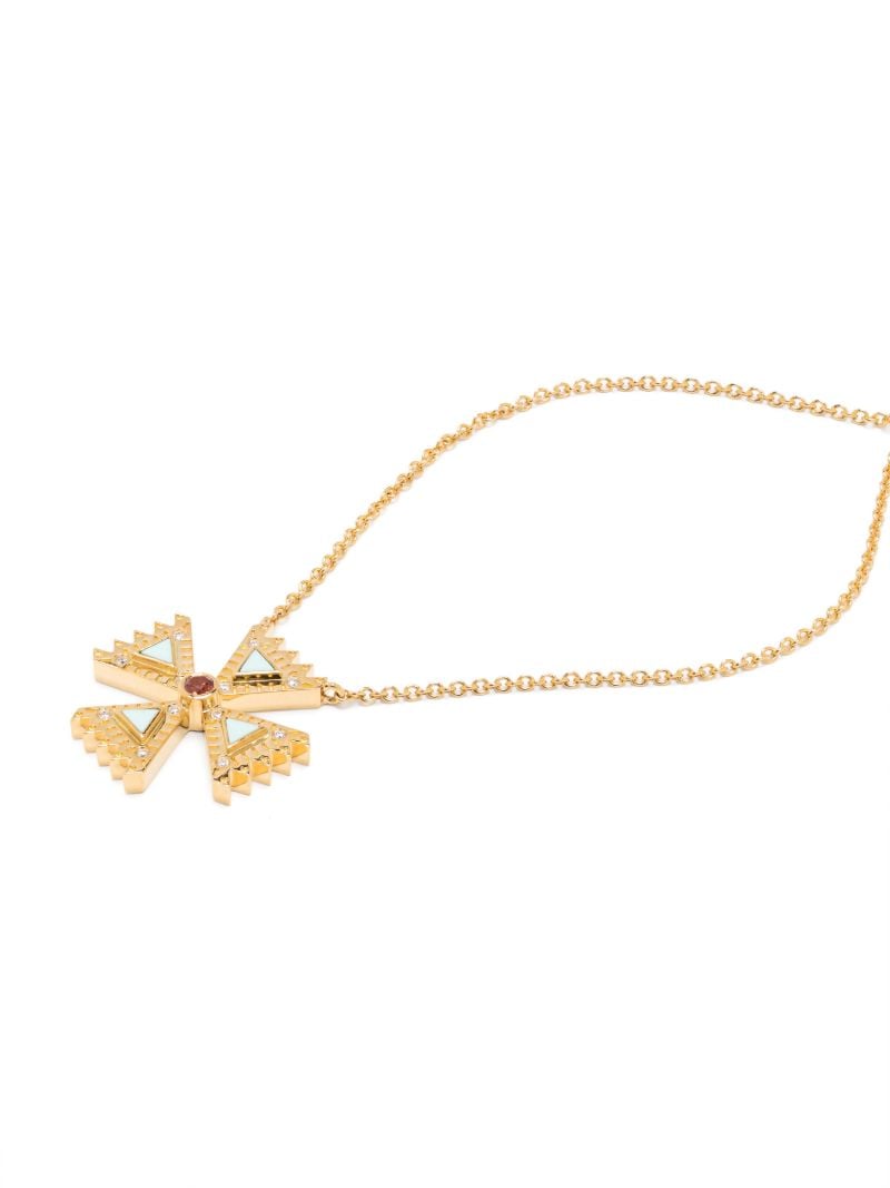 18k Yellow Gold Cross Diamond and Sapphire Pendant Necklace