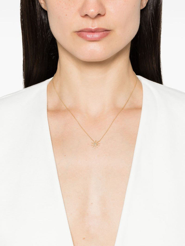 18k Yellow Gold Tiny Sunflower Diamond Pendant Necklace