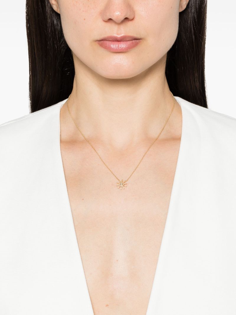 18k Yellow Gold Tiny Sunflower Diamond Pendant Necklace