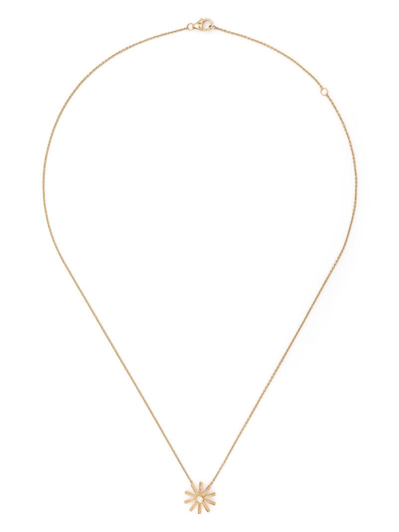 18k Yellow Gold Tiny Sunflower Diamond Pendant Necklace