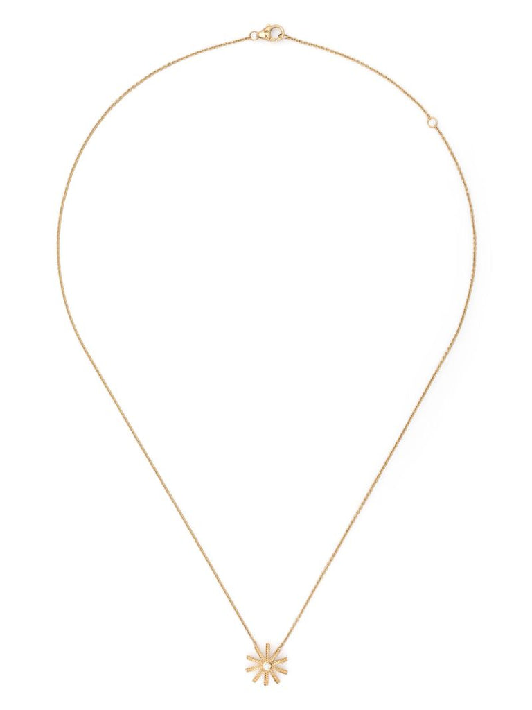 18k Yellow Gold Tiny Sunflower Diamond Pendant Necklace