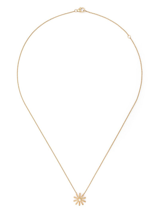 18k Yellow Gold Tiny Sunflower Diamond Pendant Necklace