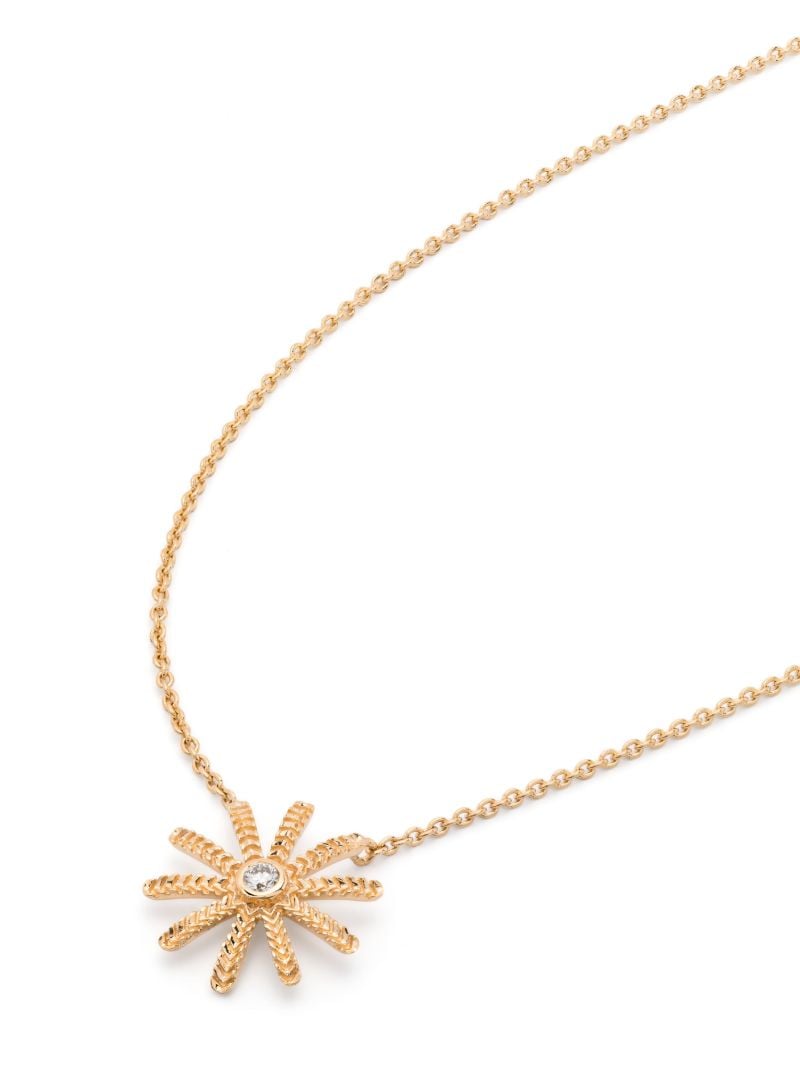 18k Yellow Gold Tiny Sunflower Diamond Pendant Necklace
