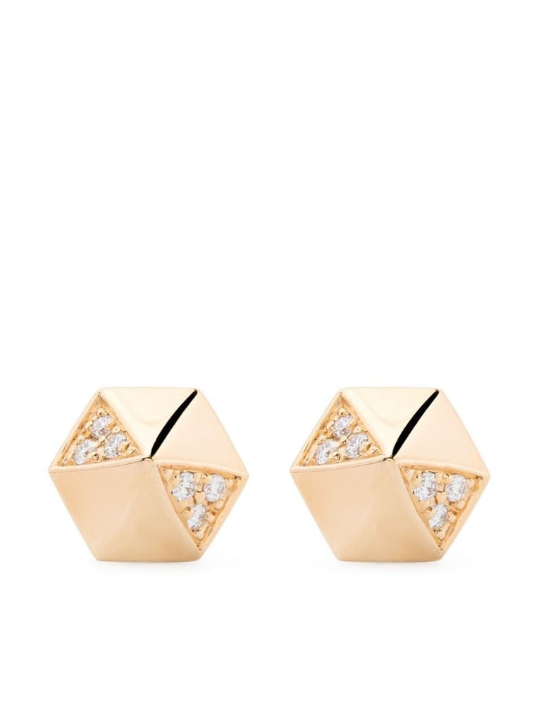 18k Yellow Gold Pyramid Diamond Stud Earrings