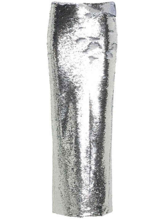 Silver Sequinned Maxi Skirt