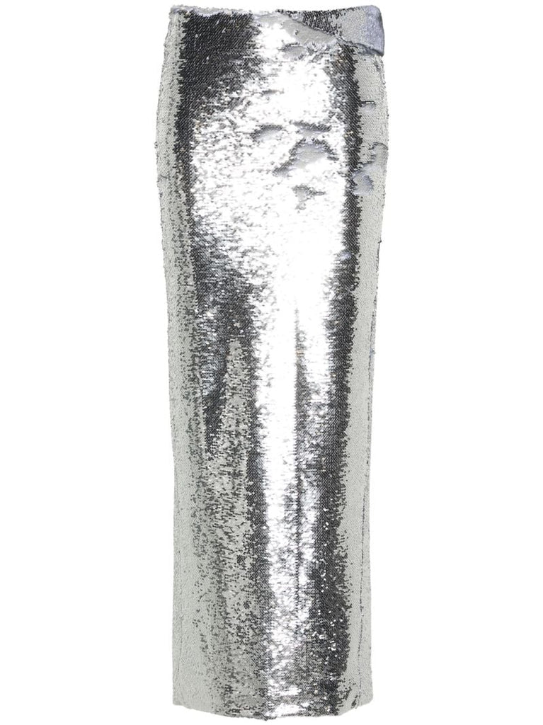 Silver Sequinned Maxi Skirt