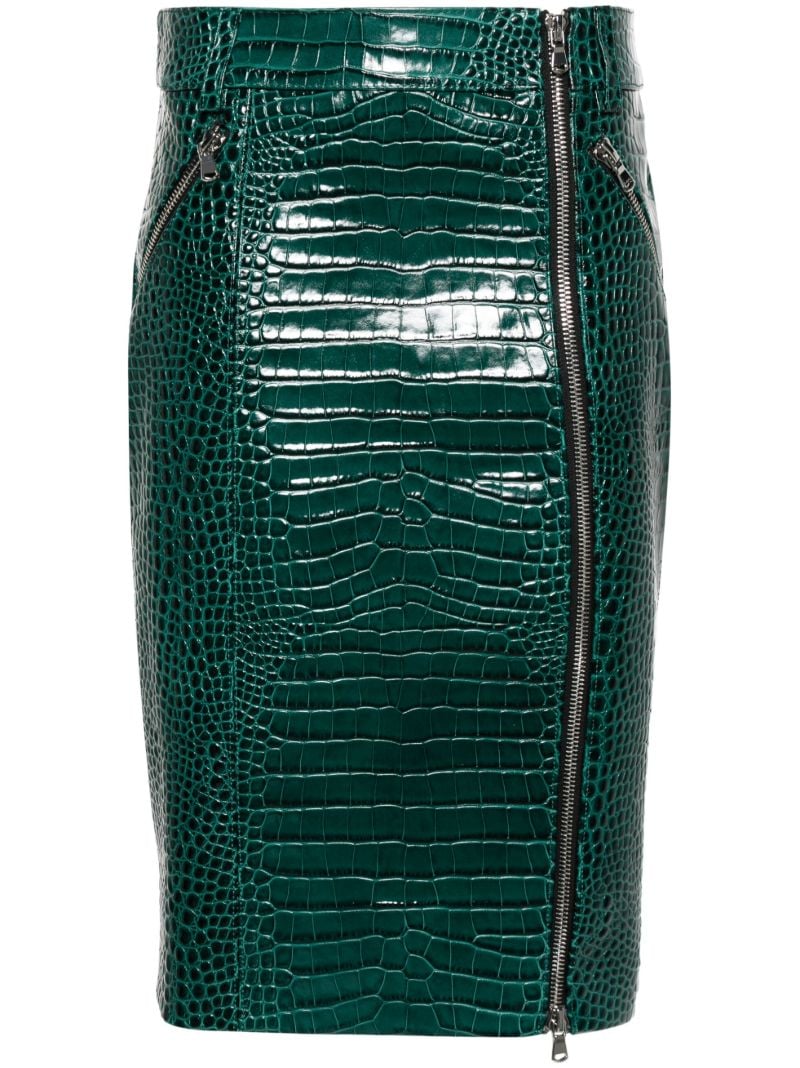 Green Embossed Leather Skirt