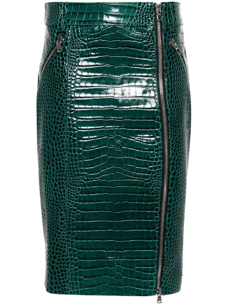 Green Embossed Leather Skirt