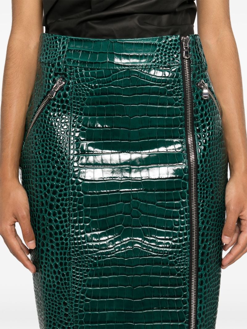 Green Embossed Leather Skirt