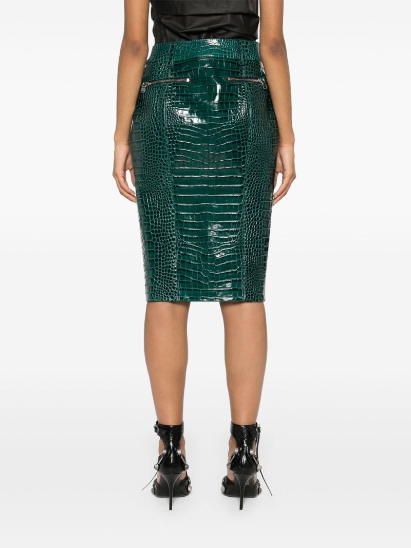 Green Embossed Leather Skirt