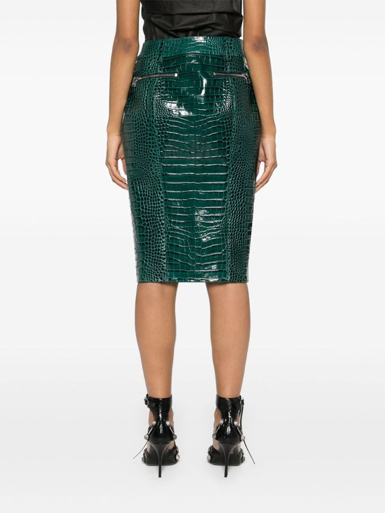 Green Embossed Leather Skirt