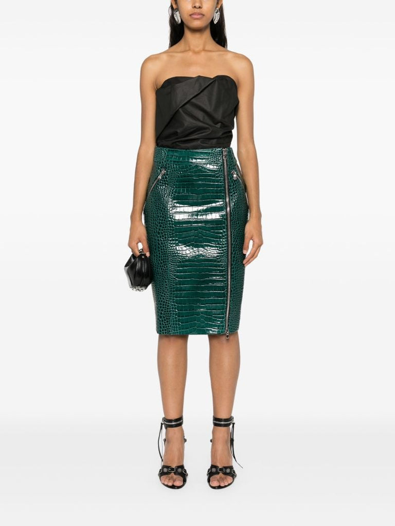 Green Embossed Leather Skirt