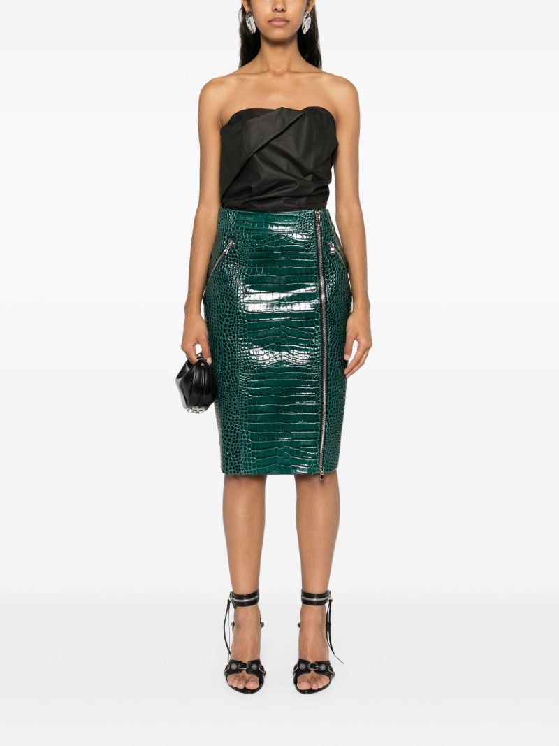 Green Embossed Leather Skirt
