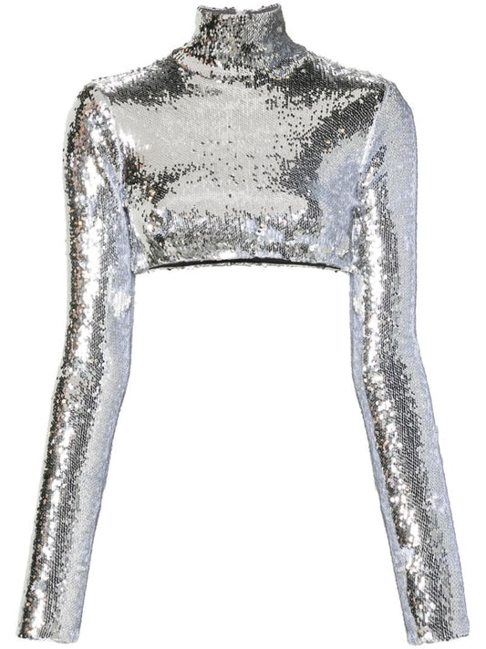 Silver Sequinned Crop Top