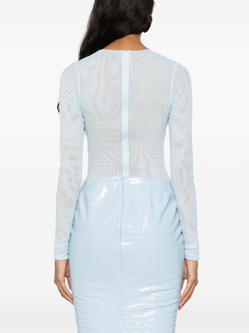 Blue Mesh Plunge Bodysuit