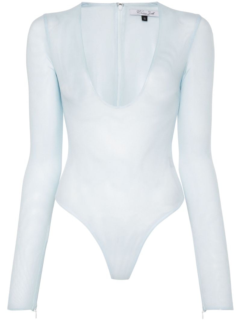 Blue Mesh Plunge Bodysuit