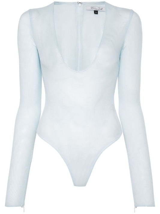 Blue Mesh Plunge Bodysuit