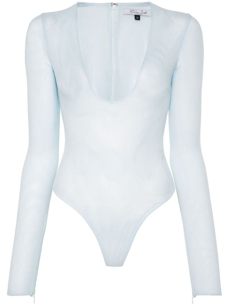 Blue Mesh Plunge Bodysuit