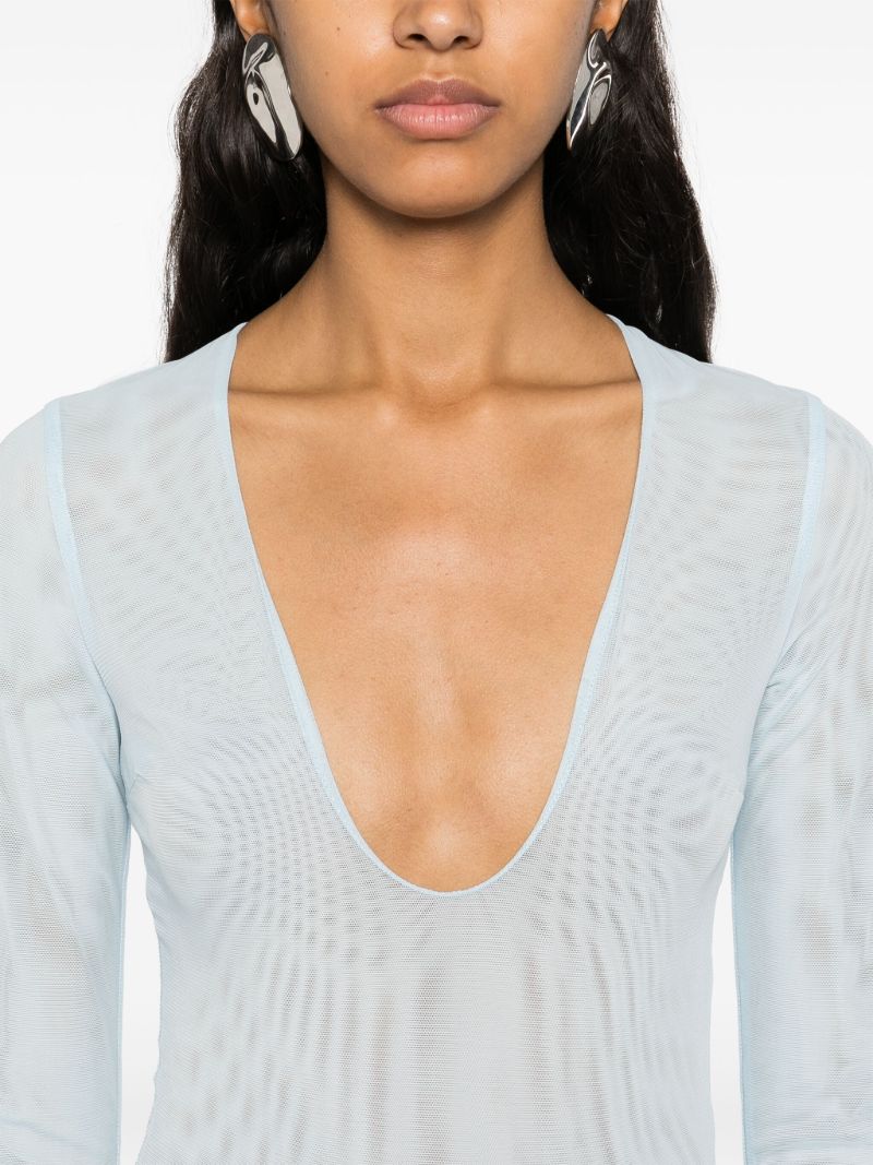 Blue Mesh Plunge Bodysuit