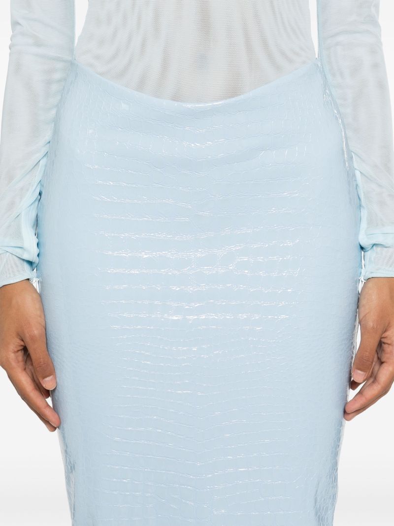 Blue Leather Embossed Skirt