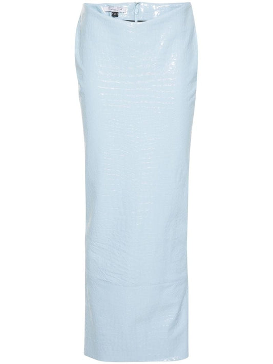 Blue Leather Embossed Skirt