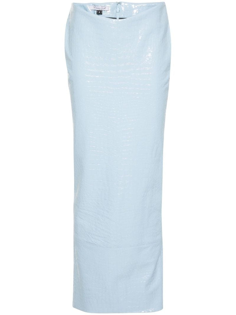 Blue Leather Embossed Skirt
