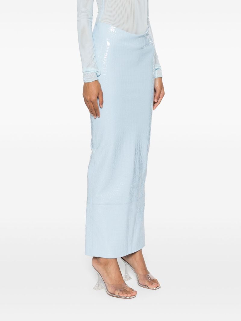 Blue Leather Embossed Skirt