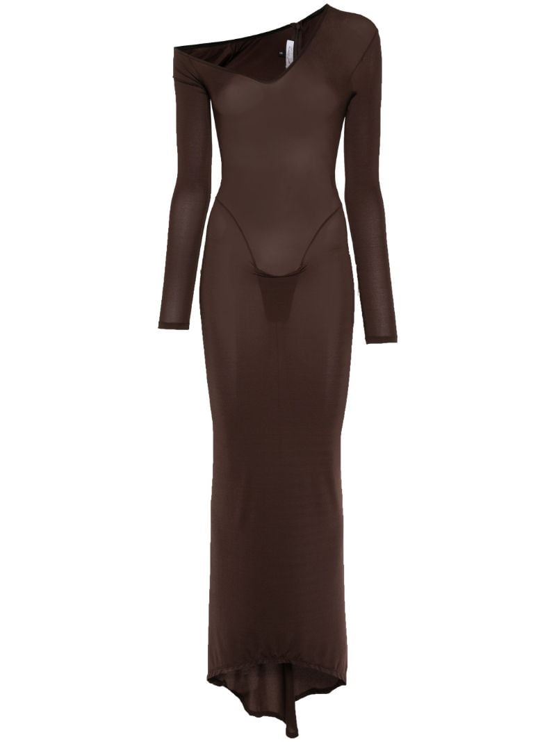 Brown Asymmetric Semi-sheer Dress