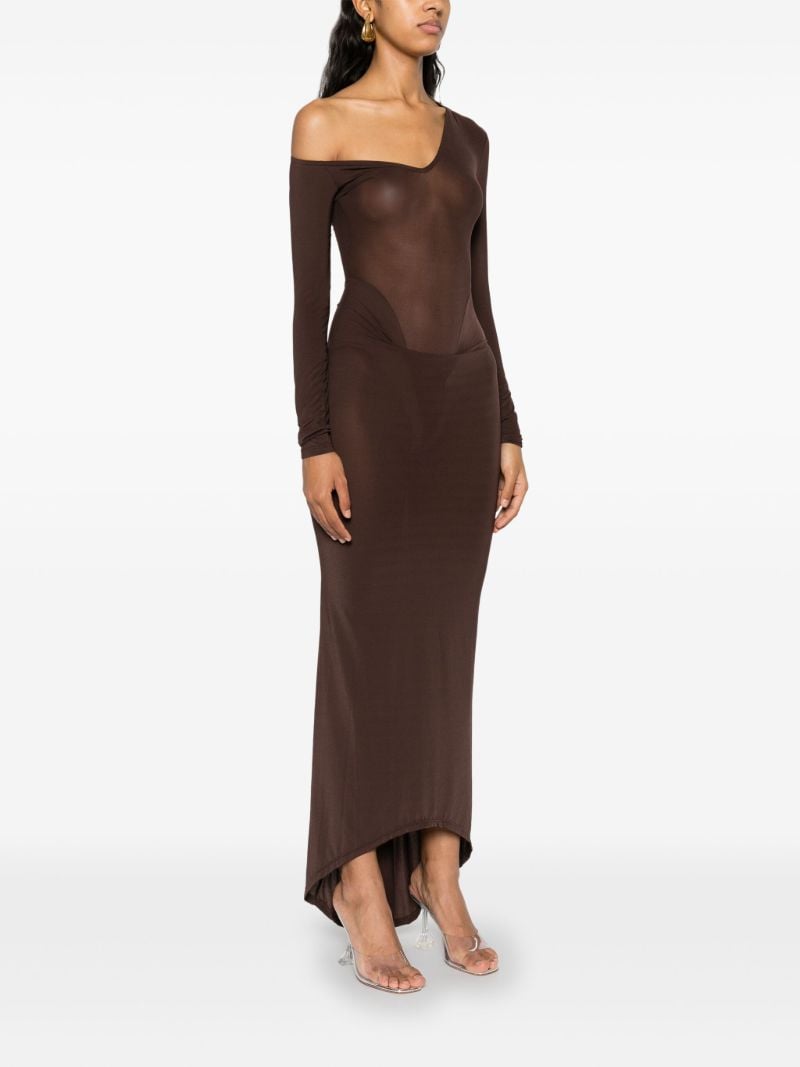 Brown Asymmetric Semi-sheer Dress