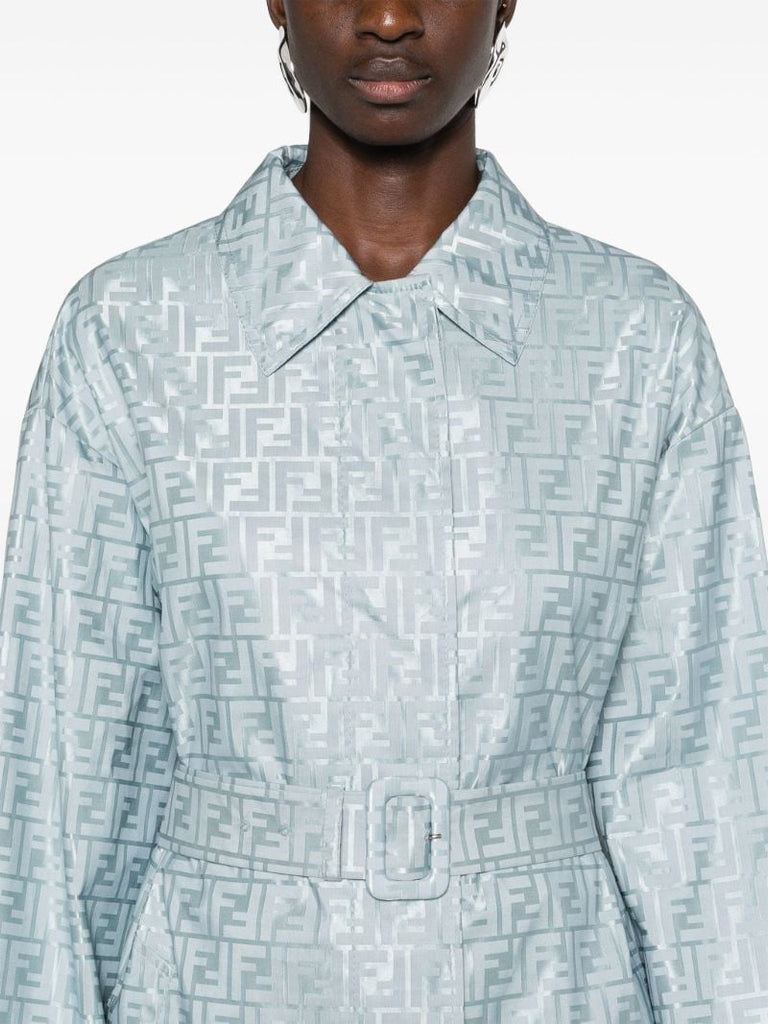 Blue Ff-jacquard Belted Trench Coat