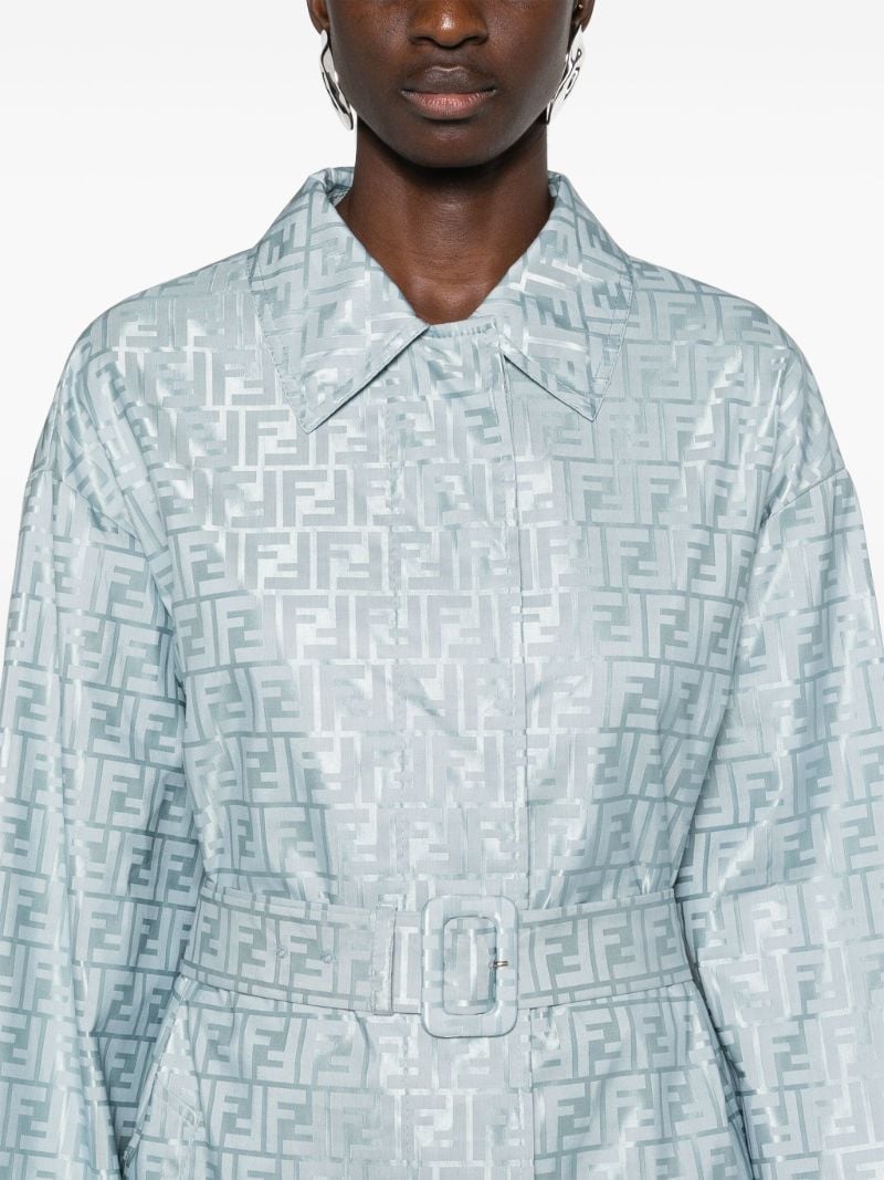Blue Ff-jacquard Belted Trench Coat