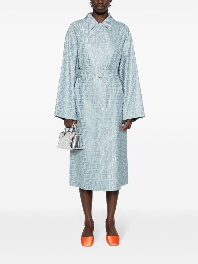 Blue Ff-jacquard Belted Trench Coat