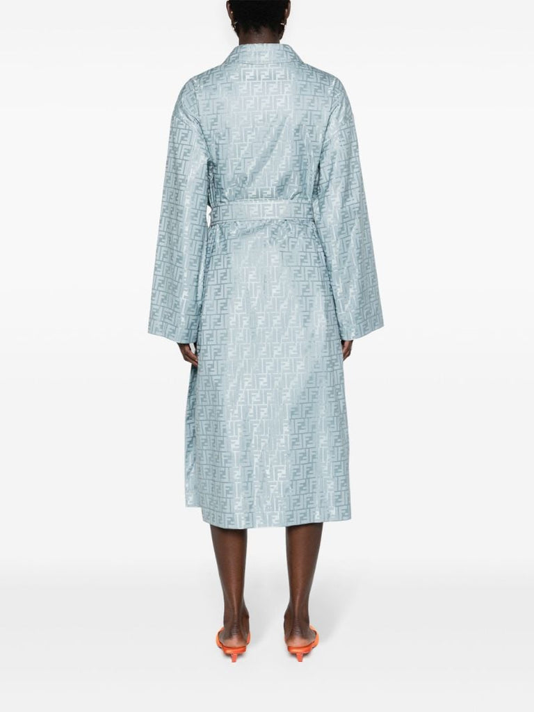 Blue Ff-jacquard Belted Trench Coat