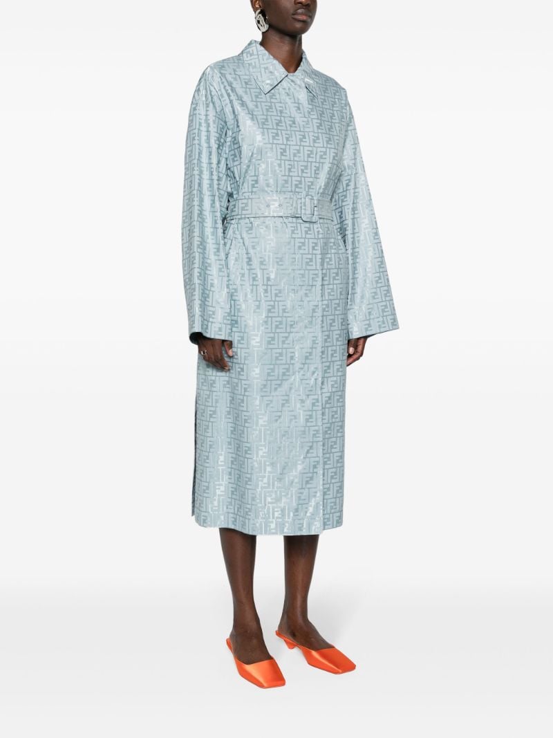 Blue Ff-jacquard Belted Trench Coat