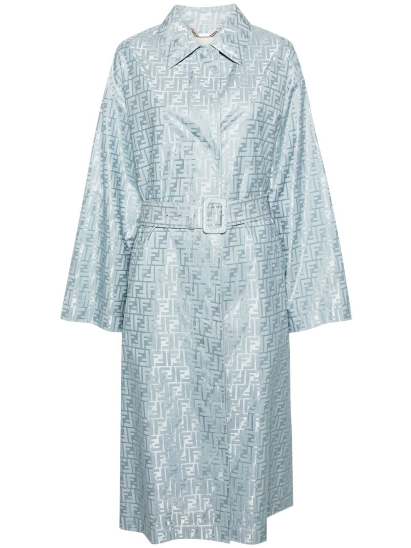Blue Ff-jacquard Belted Trench Coat