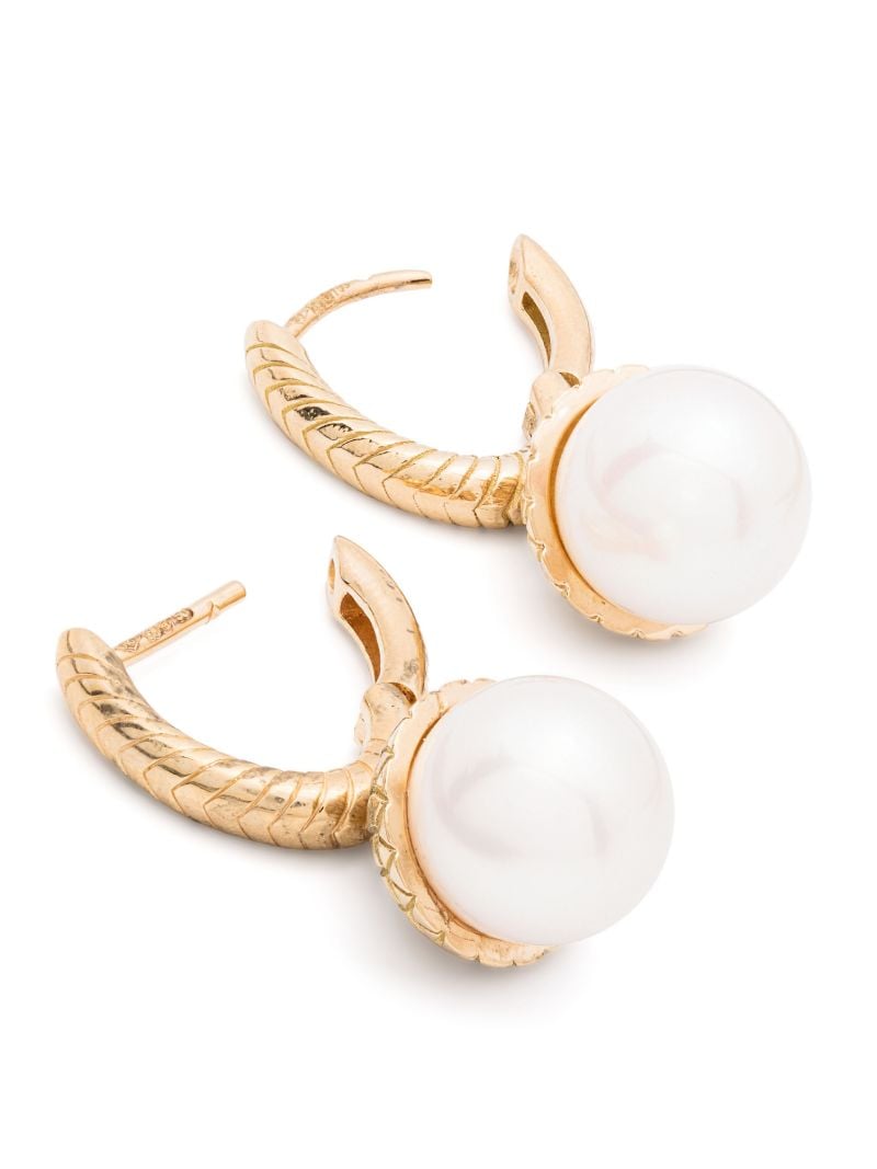 18k Yellow Gold Pearl Drop Hoop Earrings