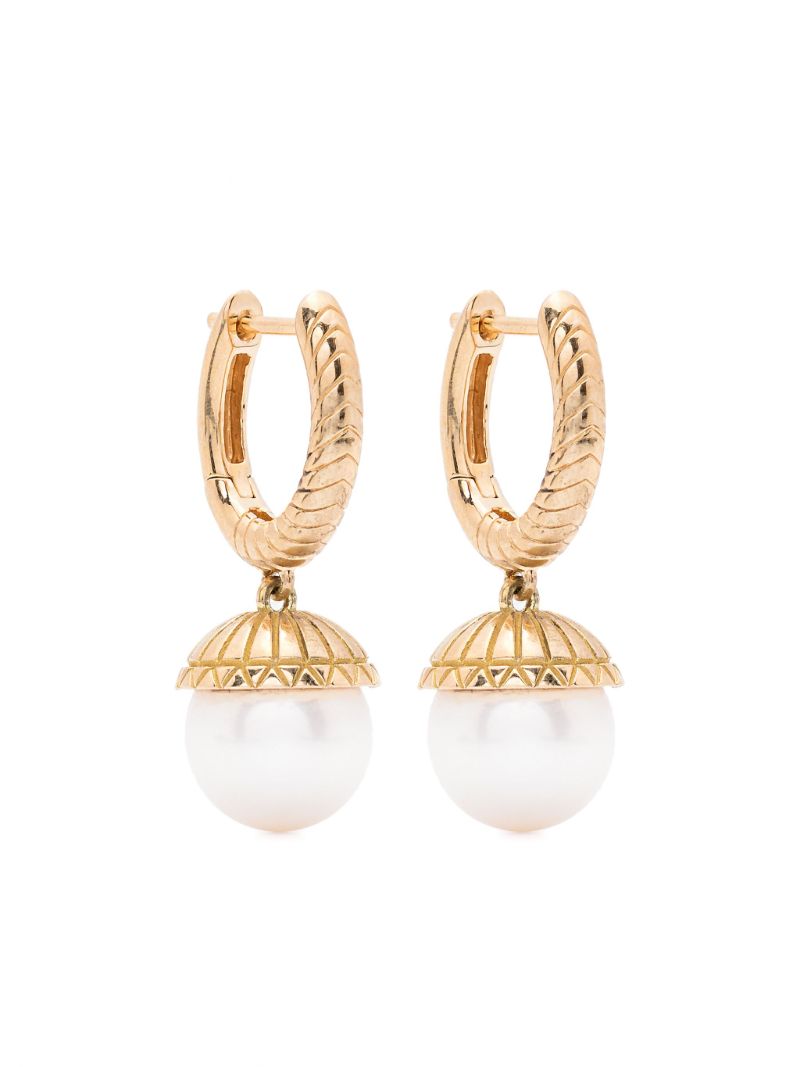 18k Yellow Gold Pearl Drop Hoop Earrings