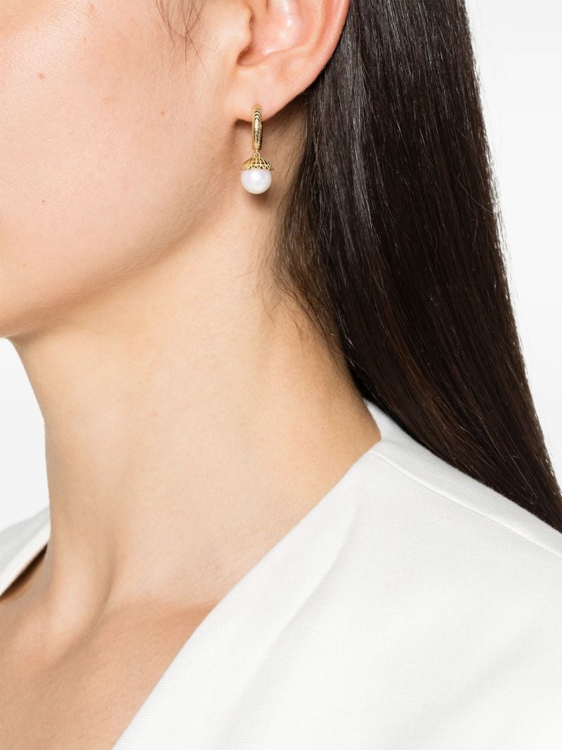18k Yellow Gold Pearl Drop Hoop Earrings