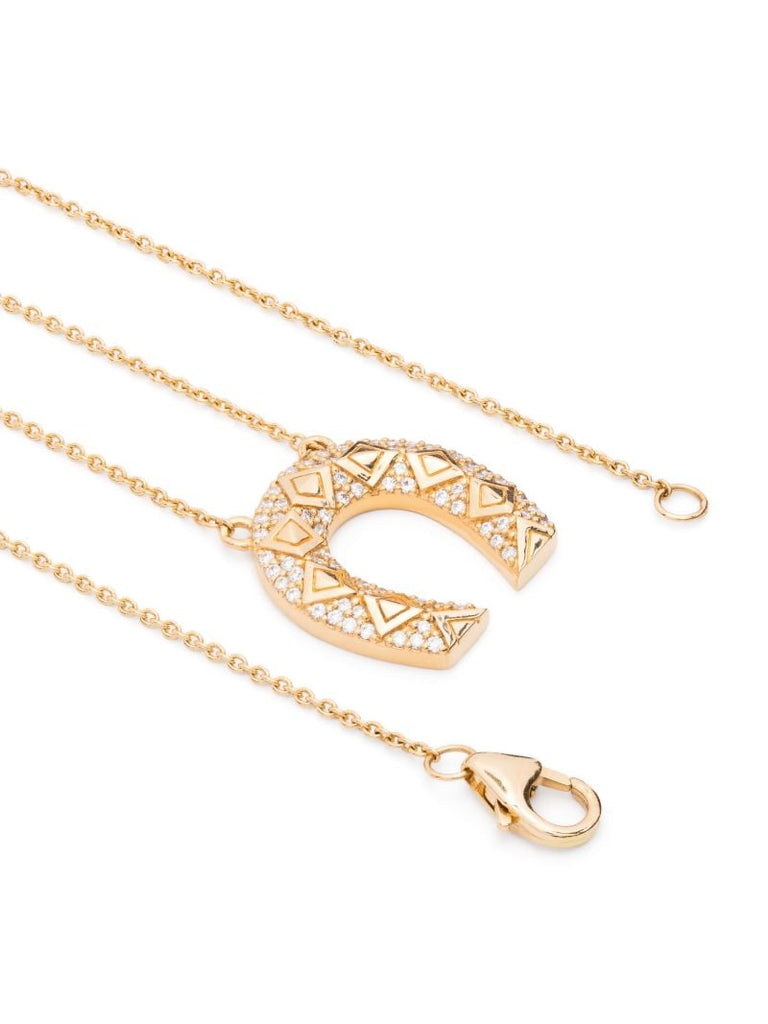 18k Yellow Gold Horseshoe Diamond Pendant Necklace