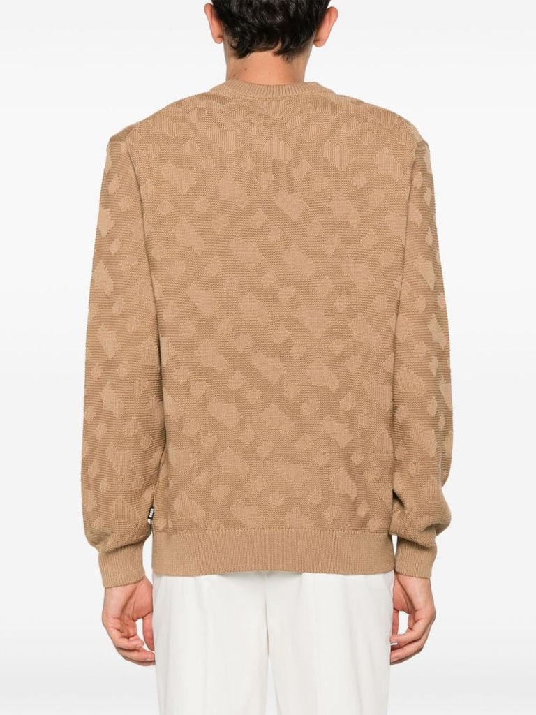Neutral Geometric-jacquard Virgin Wool Sweater