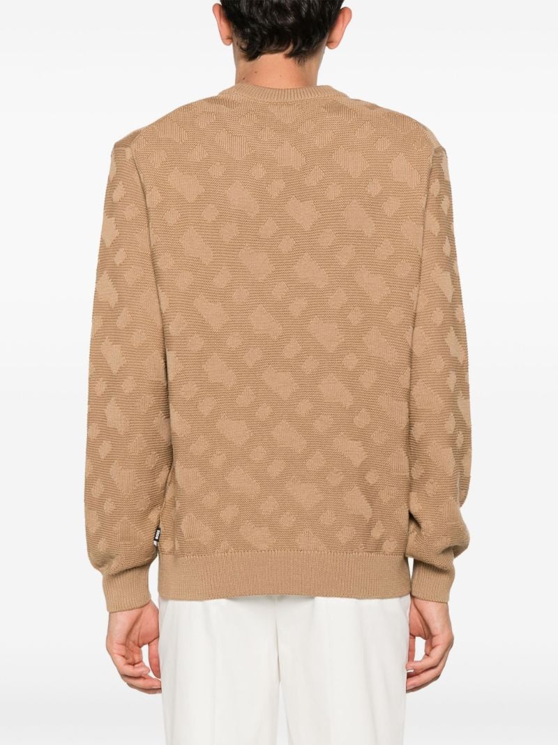 Neutral Geometric-jacquard Virgin Wool Sweater