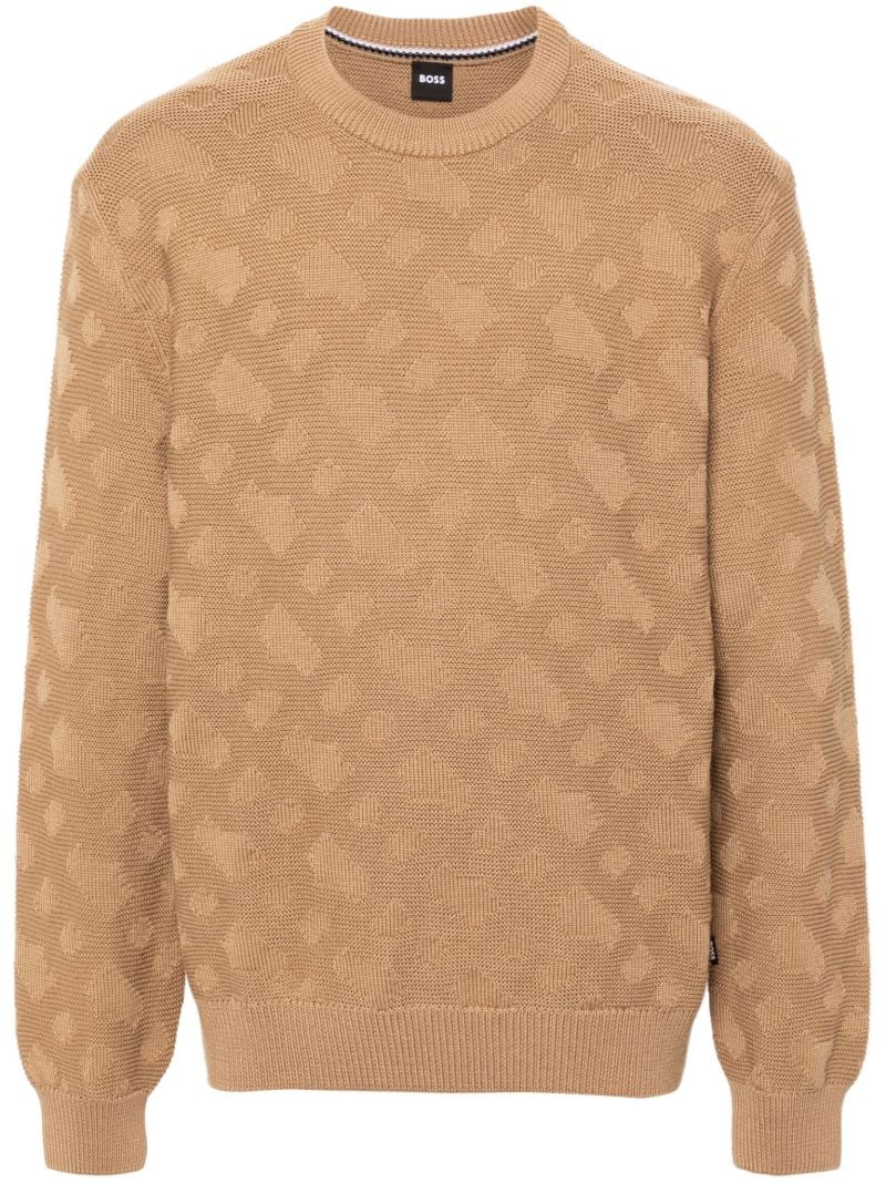 Neutral Geometric-jacquard Virgin Wool Sweater