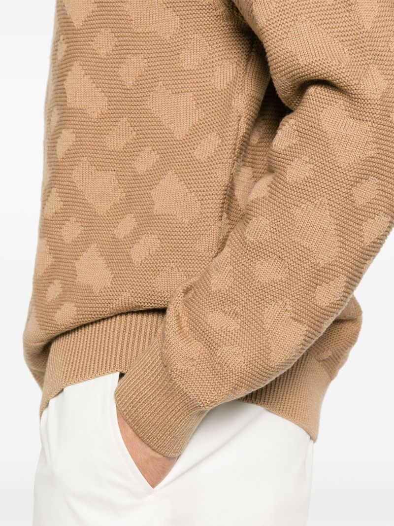 Neutral Geometric-jacquard Virgin Wool Sweater