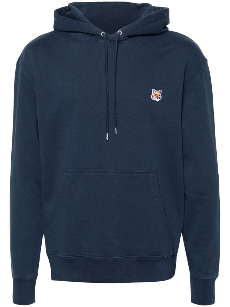 Blue Fox Head AppliquÃ© Cotton Hoodie