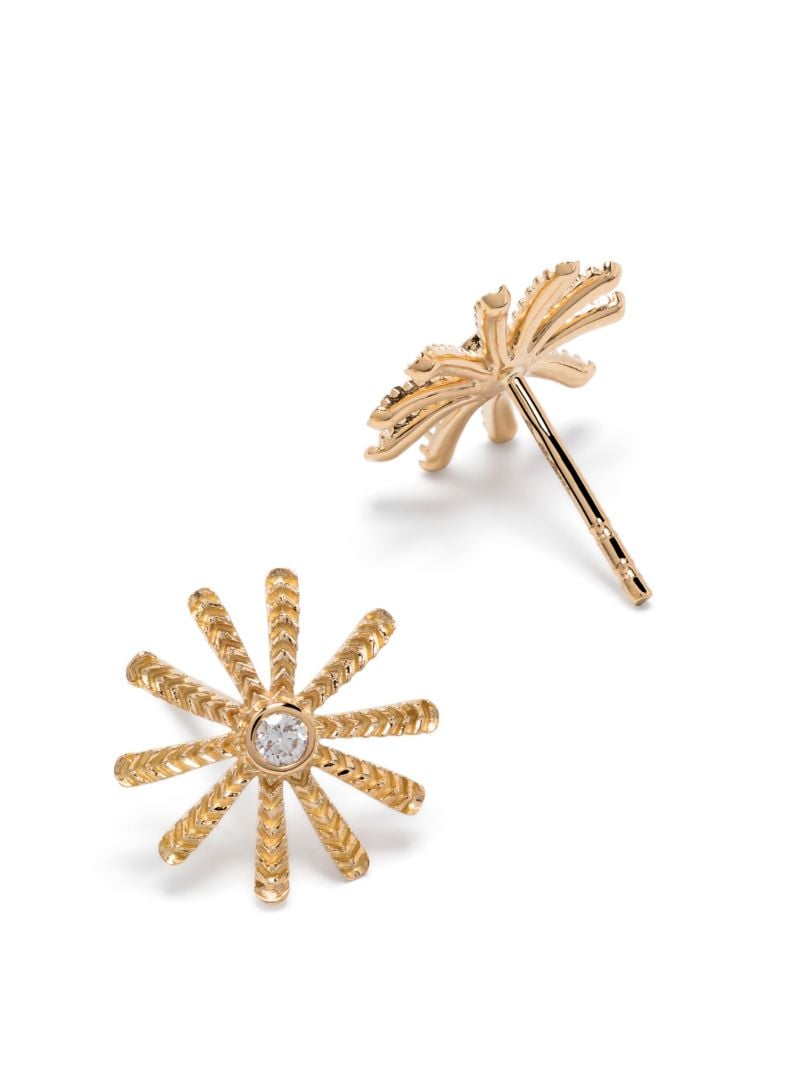 18k Yellow Gold Tiny Sunflower Diamond Stud Earrings