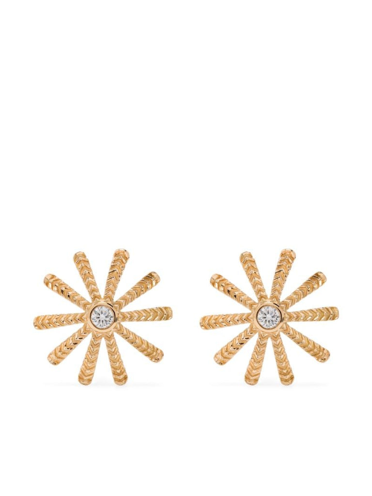 18k Yellow Gold Tiny Sunflower Diamond Stud Earrings
